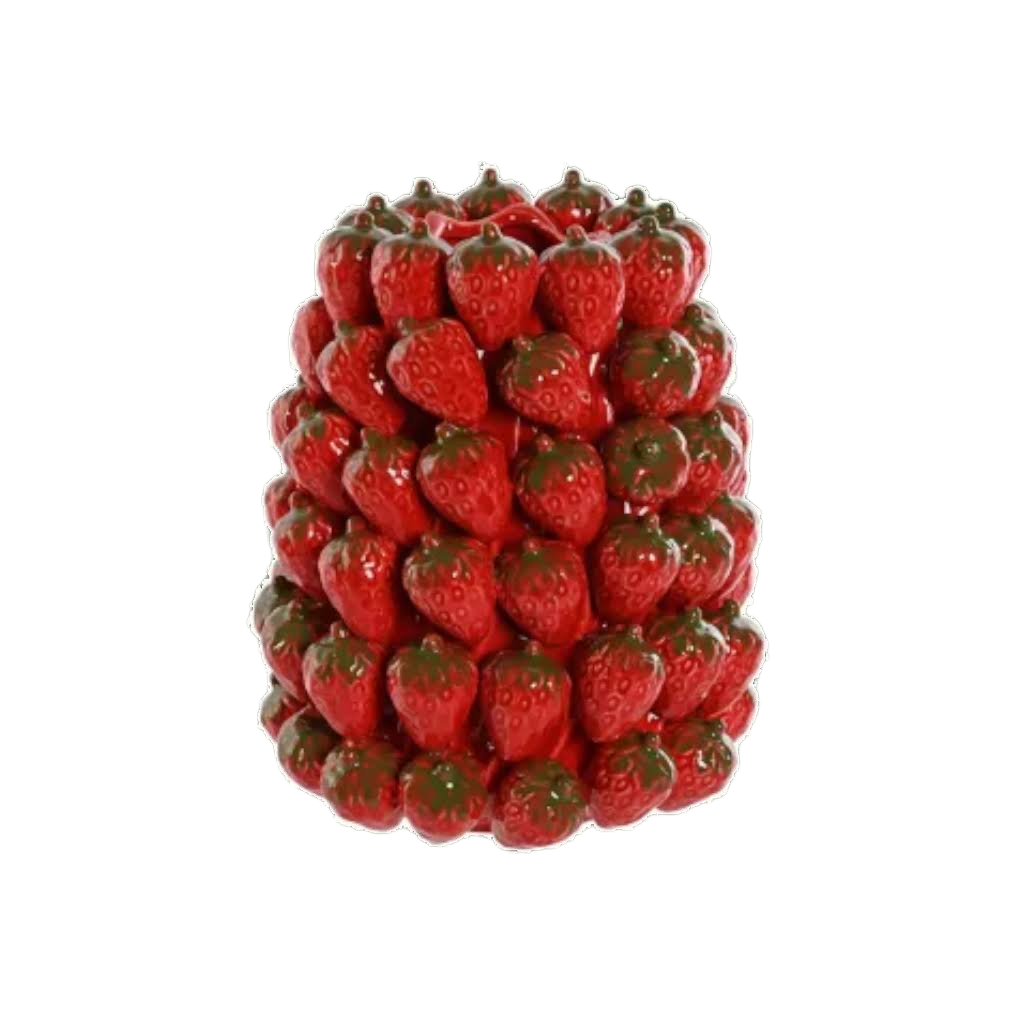 Steingutvase mit Erdbeeren, Höhe 28,5cm.