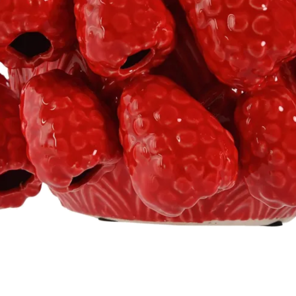 Steingutvase mit Himbeeren, Höhe 16cm.