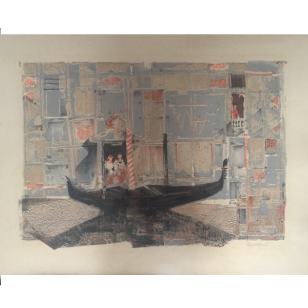 Holzschnitt Venedig mit Gondeliere