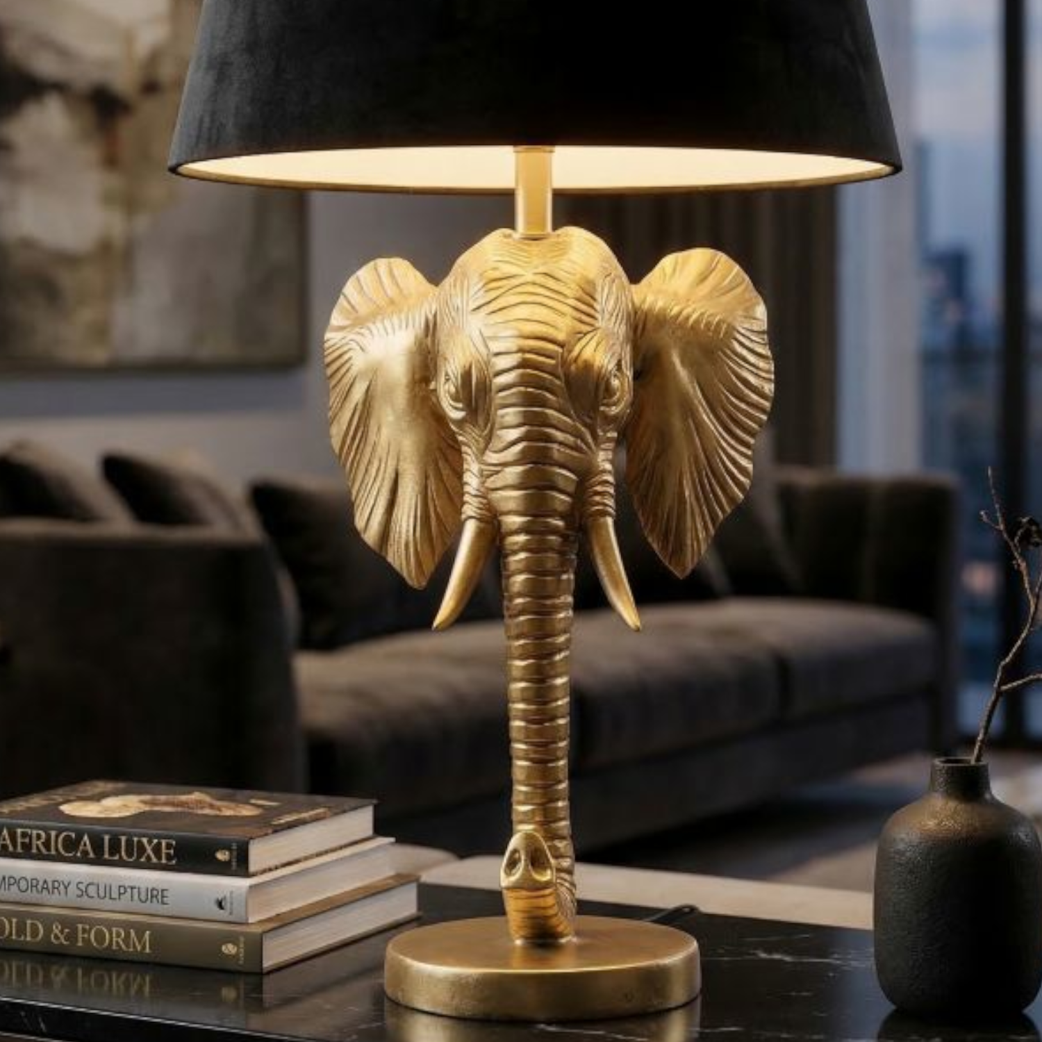 Tischleuchte Elefant XL Gold/Schwarz H: 59cm