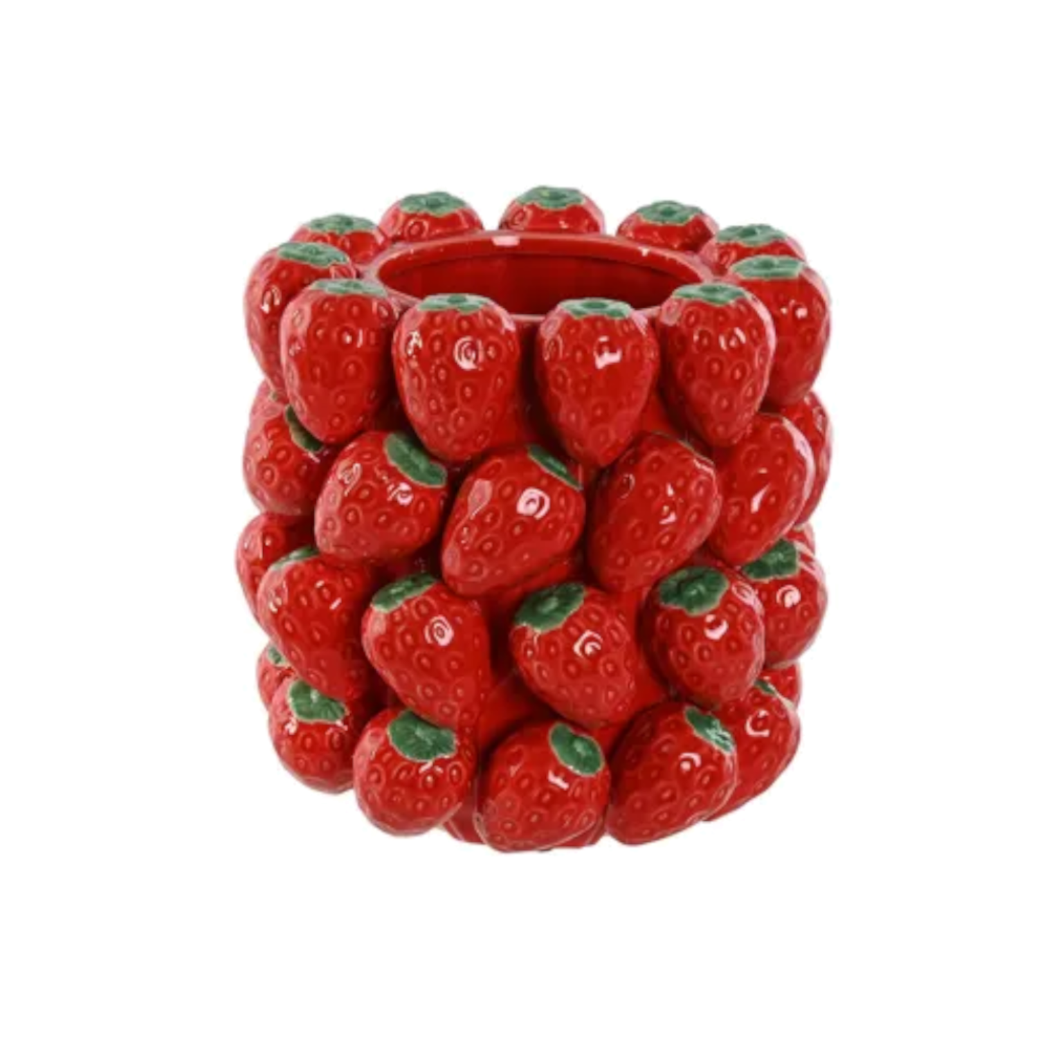 Steingutvase mit Erdbeeren, Höhe 34cm.