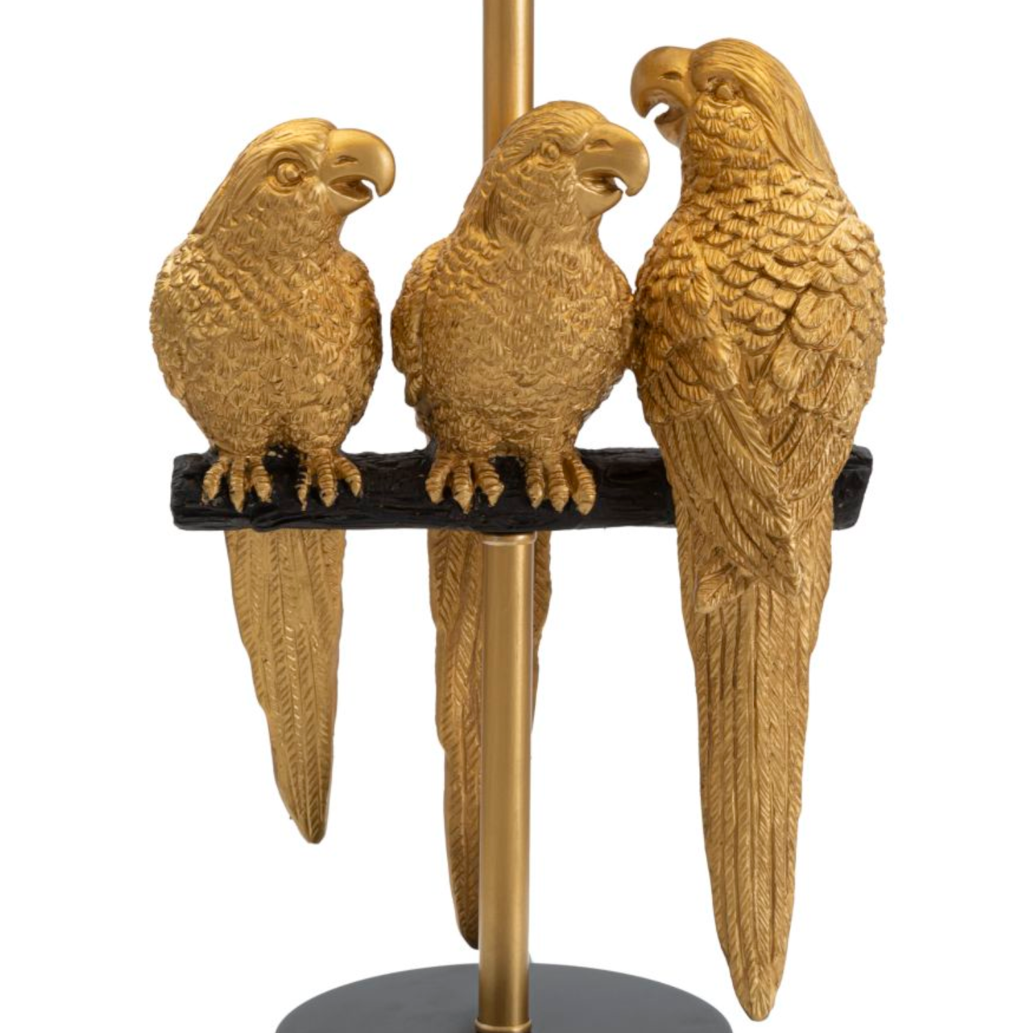 Tischleuchte mit Papageien. XL. Höhe: 62,5cm. gold/schwarz.