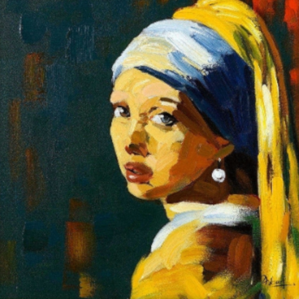 Gemälde "Mädchen mit Perlenohrring", 95x95cm.