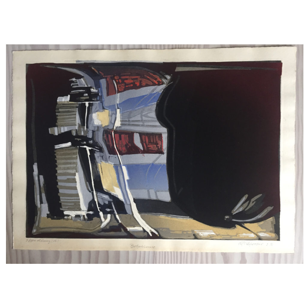 Lithographie abstakter Bohrturm