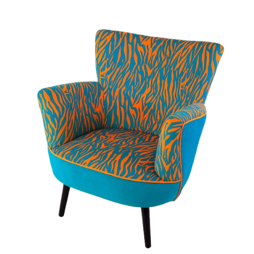 Sessel mit blau/gelben Zebramuster