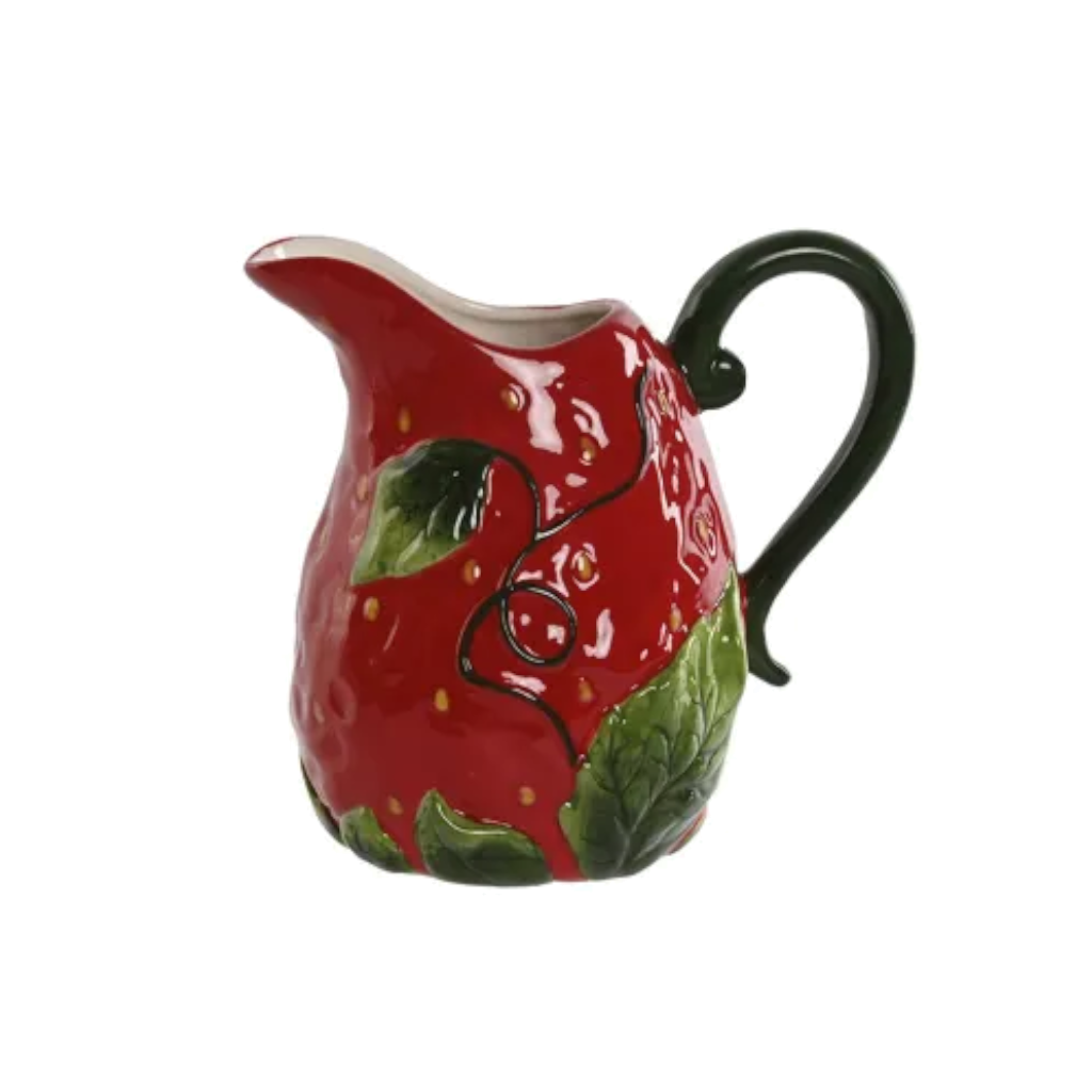 Steingutkrug Erdbeerrot, Höhe 22cm.