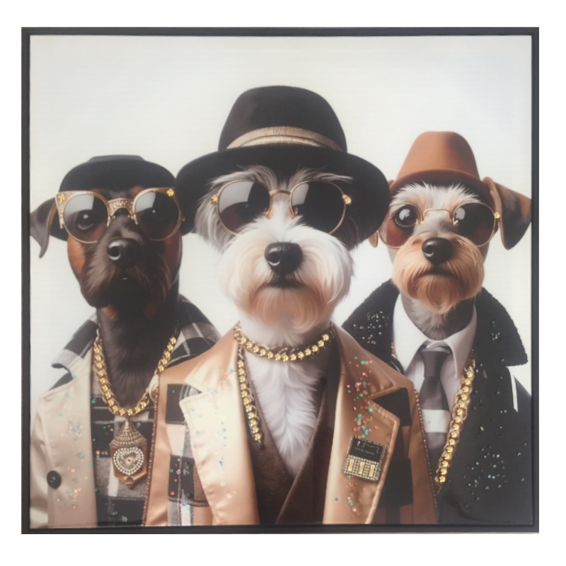 Coole Hunde Senioren mit Sonnenbrillen III, Leinwandbild Höhe: 62cm.