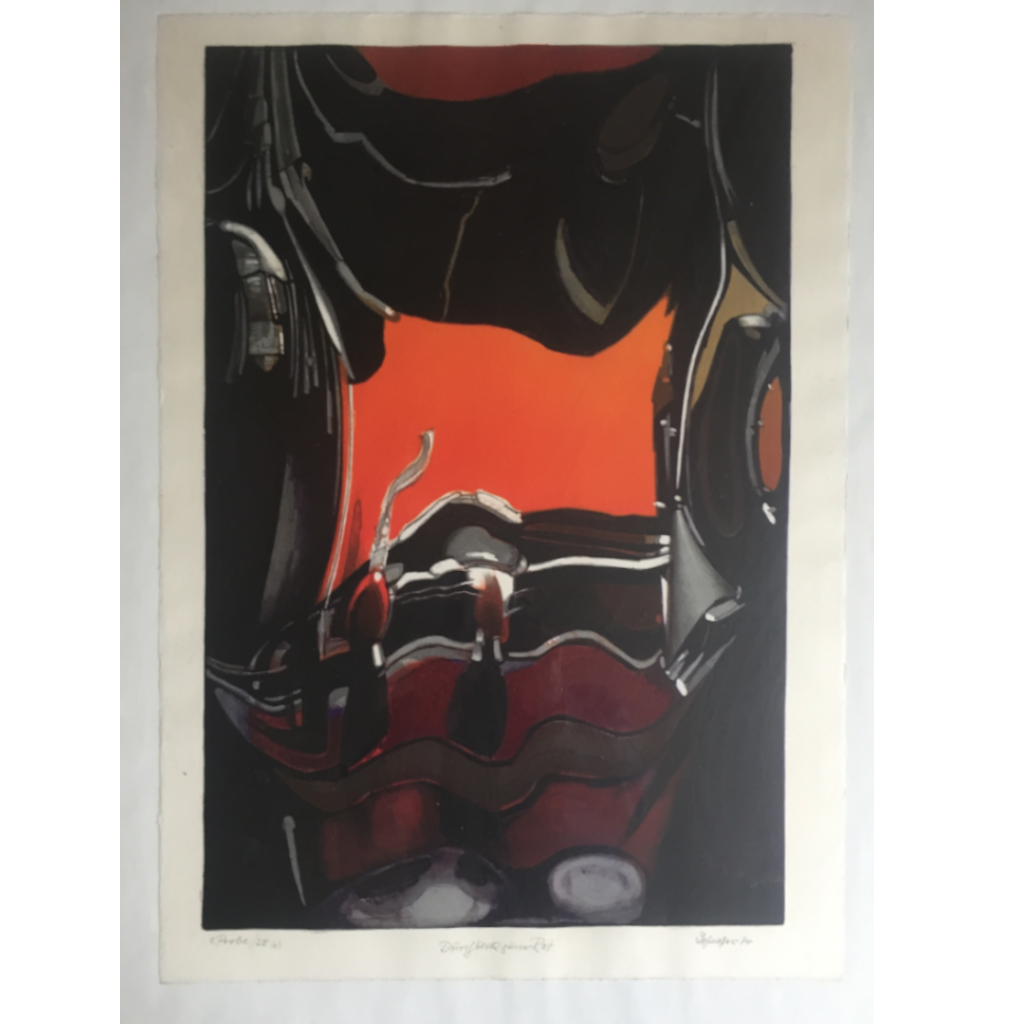 Abstakte Lithographie mit durchblick auf rote Fläche