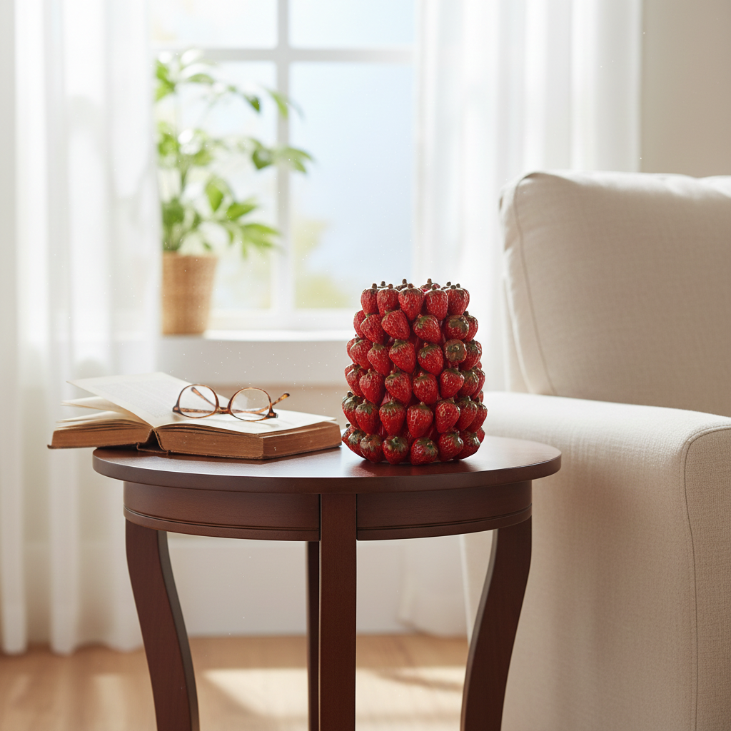 Steingutvase mit Erdbeeren, Höhe 28,5cm.