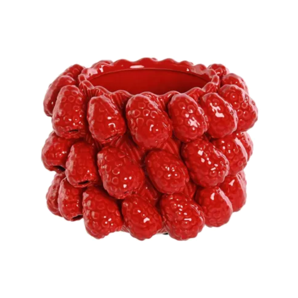 Steingutvase mit Himbeeren, Höhe 16cm.
