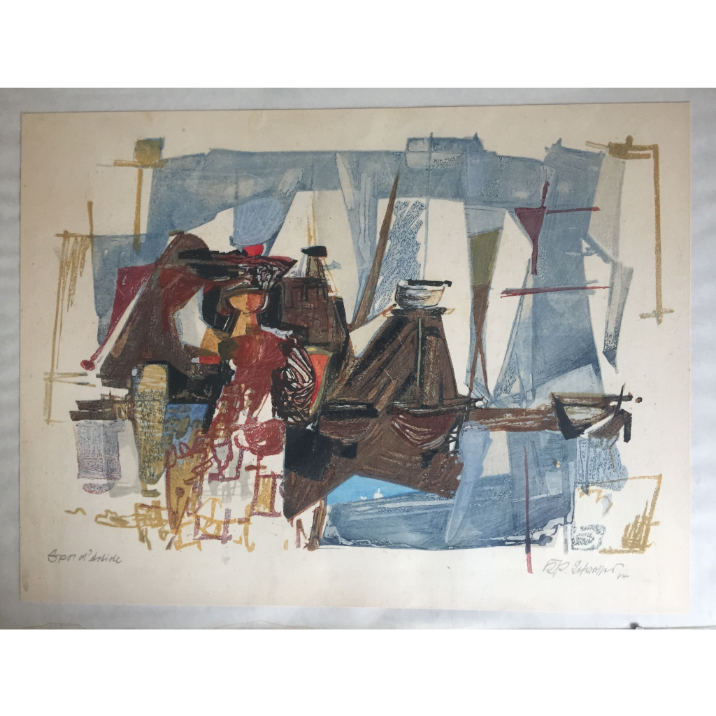 Lithographie " Abstakt"zeigt eine stilisierte Person