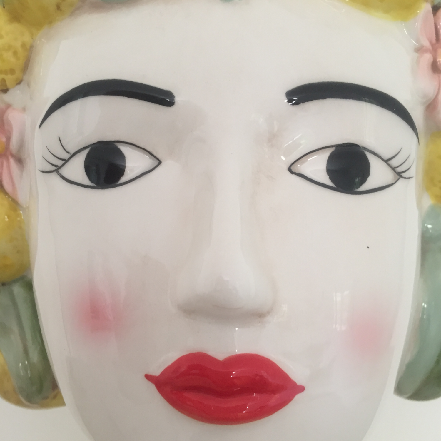 Sizilianische Frauenbüste, Keramikvase "Lady Lemon", H: 34,00cm gelb/grün von Werner Voss