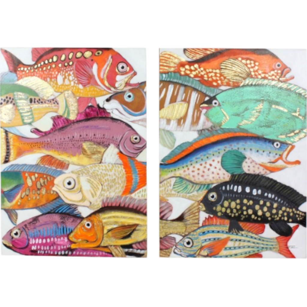 Gemälde bunte Fische "Colorful Fishes", handgemalt, 2er-Set , 70x100cm