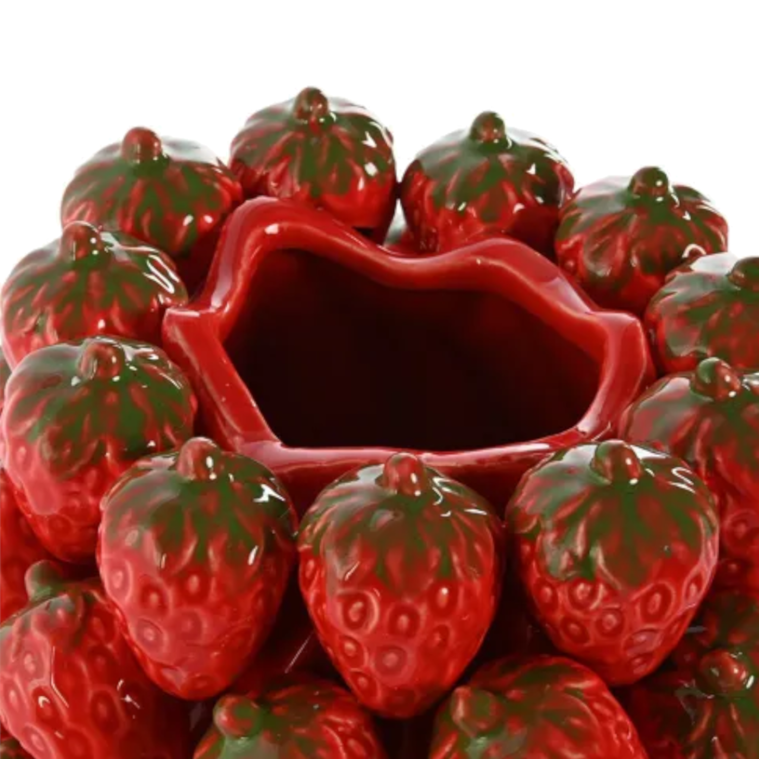 Steingutvase mit Erdbeeren, Höhe 28,5cm.