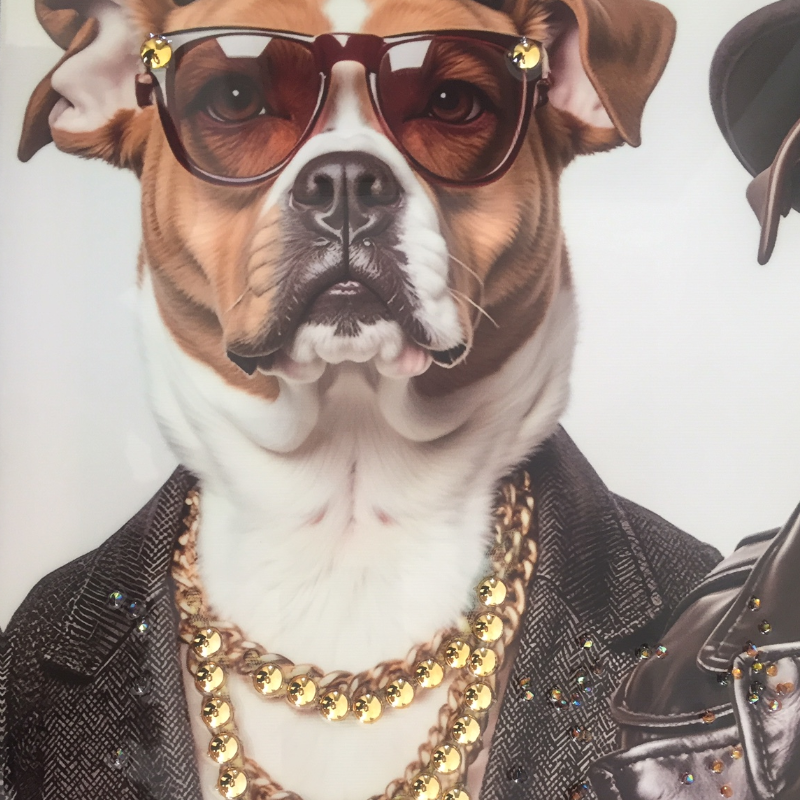 Hunde Gang mit Sonnenbrillen I, Leinwandbild Höhe: 62cm.