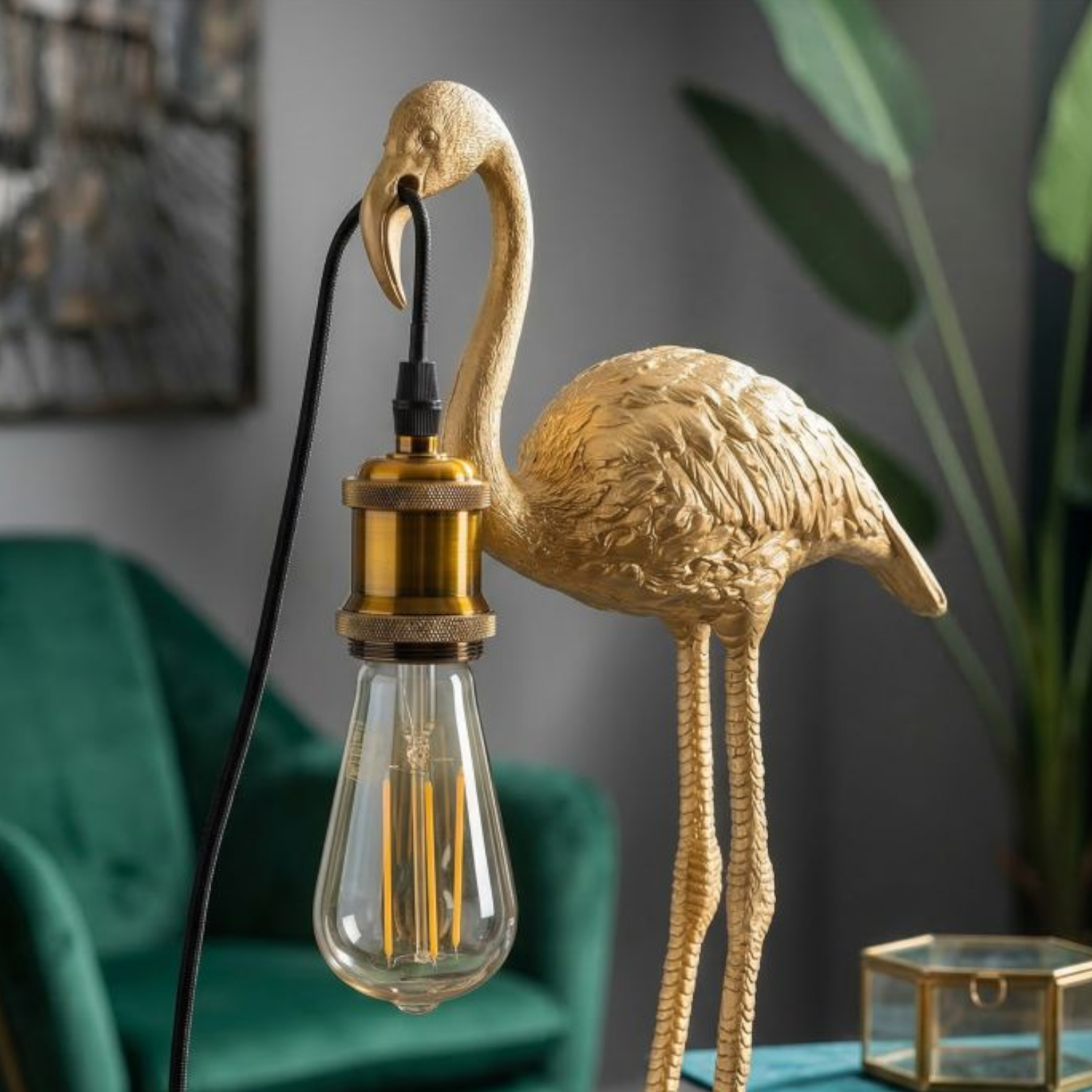 Goldener Flamingo Tischleuchte, Höhe: 39,5cm.