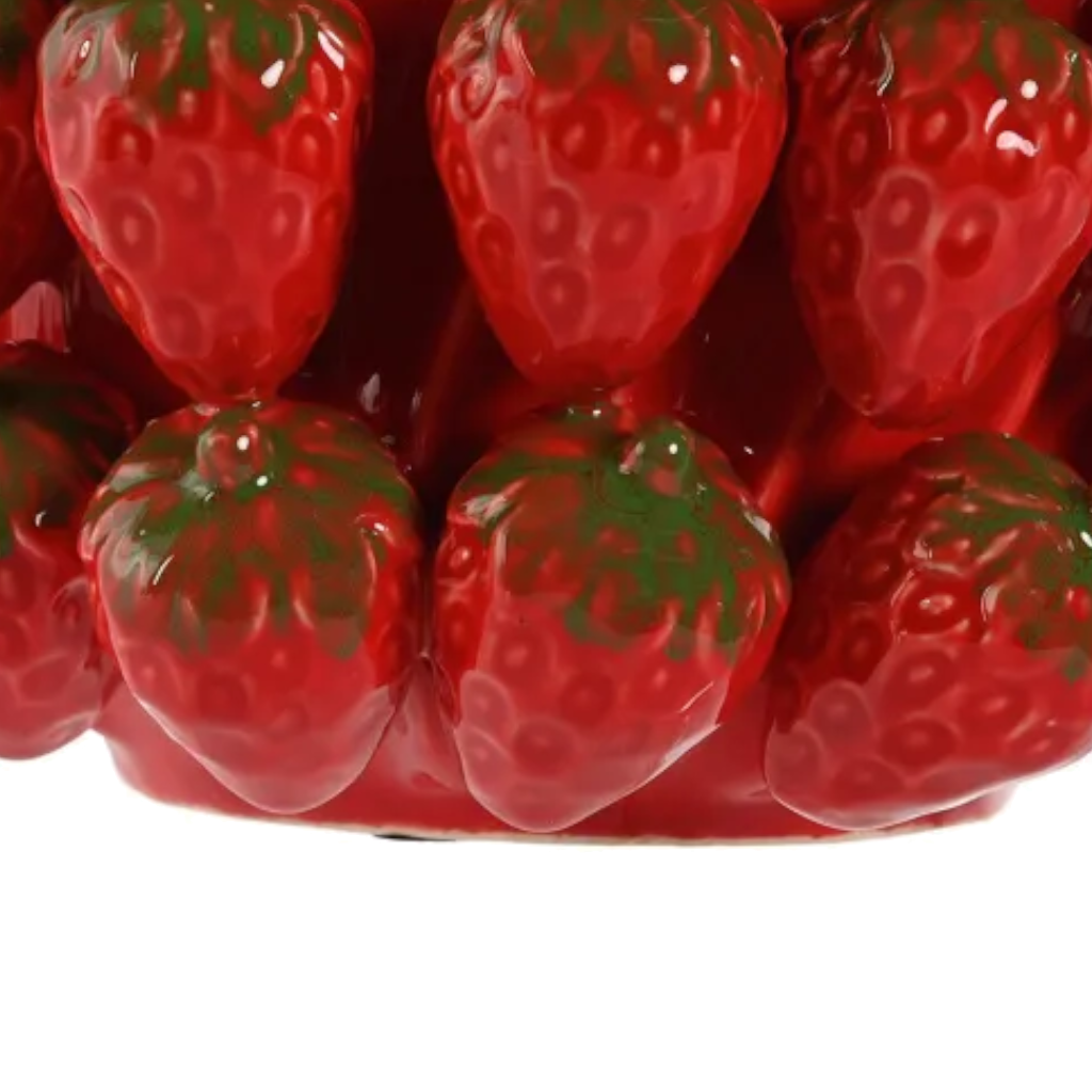 Steingutvase mit Erdbeeren, Höhe 28,5cm.