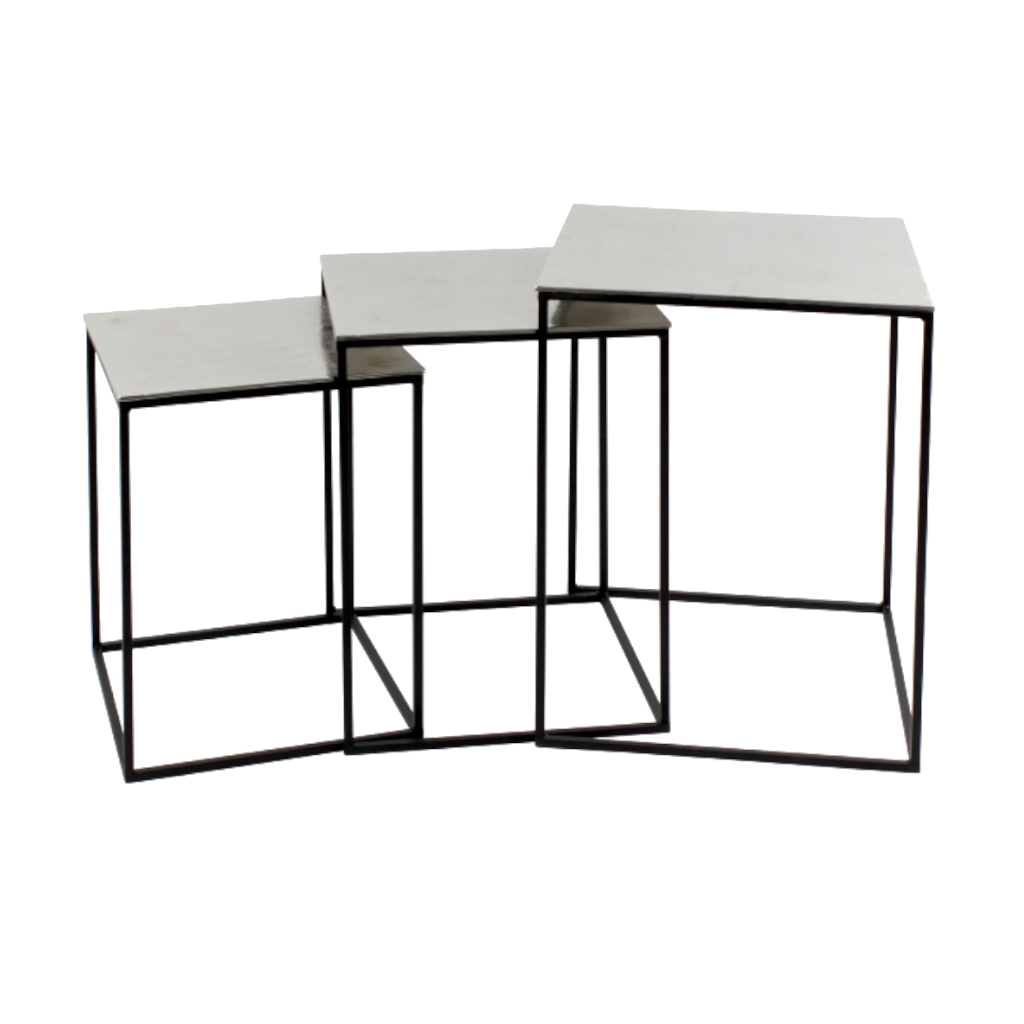 3er Set Beistelltische schwarz/silber