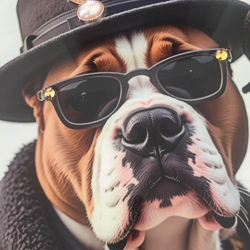 Hunde Gang mit Sonnenbrillen IV, Leinwandbild Höhe: 62cm.