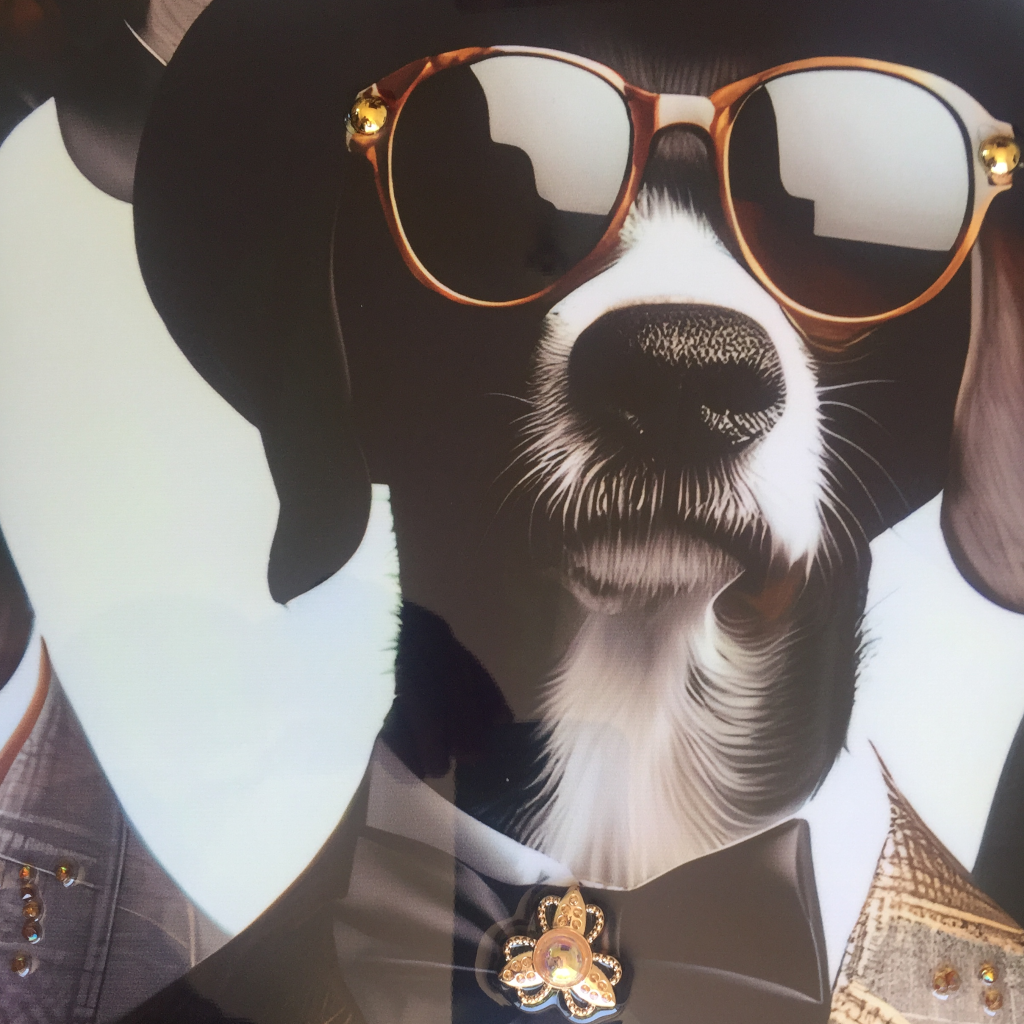 Hunde Gang mit Sonnenbrillen II, Leinwandbild Höhe: 62cm.