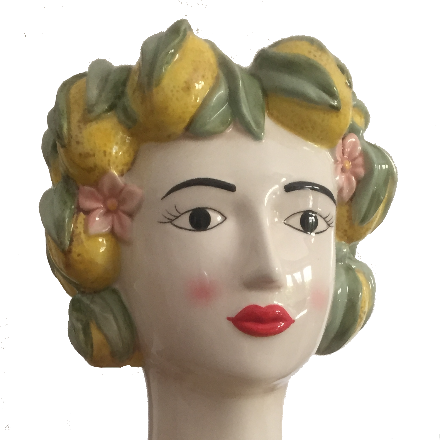Sizilianische Frauenbüste, Keramikvase "Lady Lemon", H: 34,00cm gelb/grün von Werner Voss
