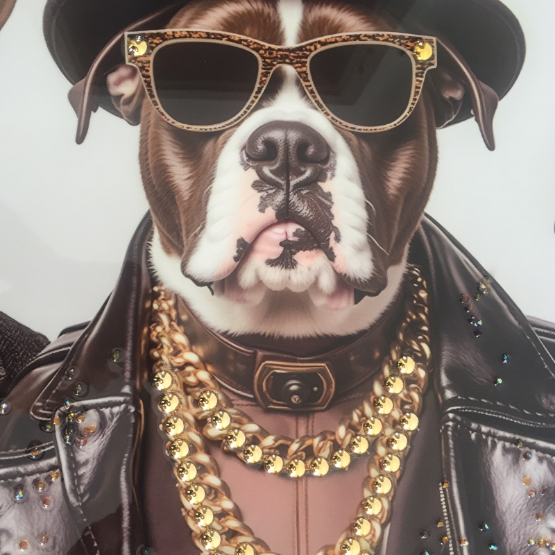Hunde Gang mit Sonnenbrillen I, Leinwandbild Höhe: 62cm.