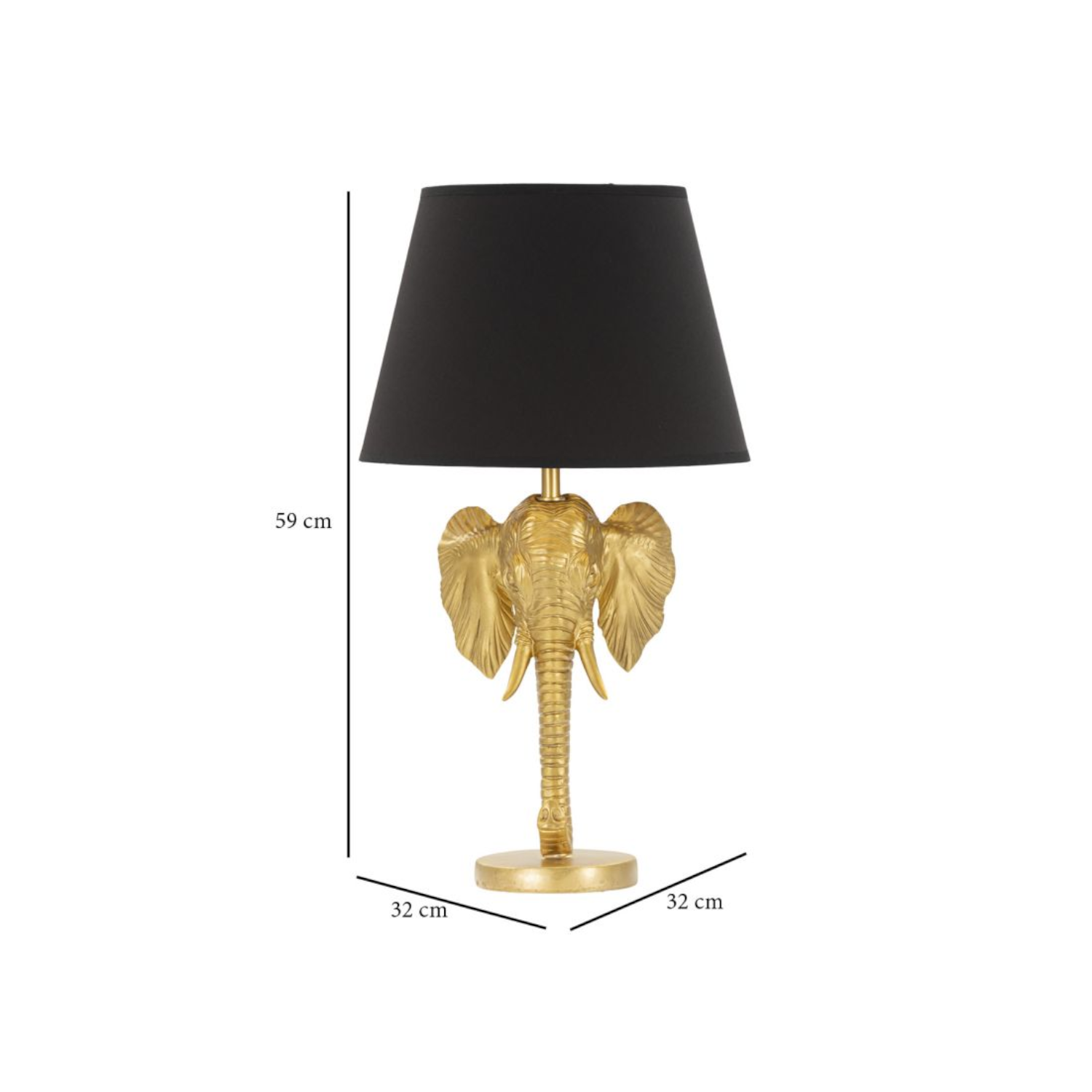 Tischleuchte Elefant XL Gold/Schwarz H: 59cm