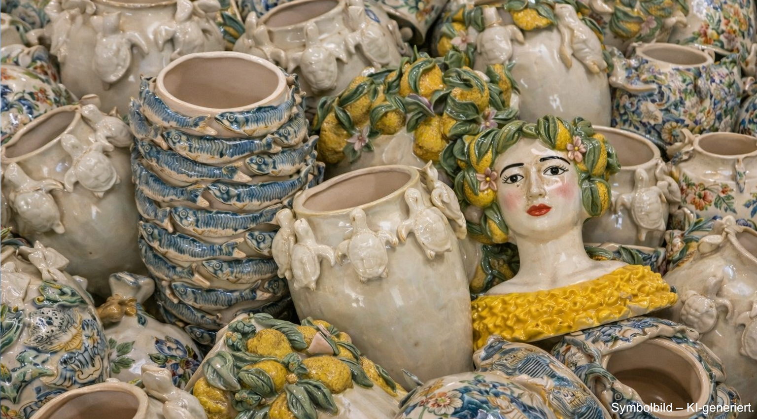 Stapel mit bunten Vasen