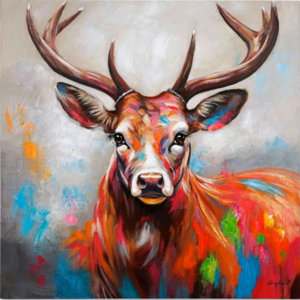 Gemälde "Colourful Deer", 100x100cm.