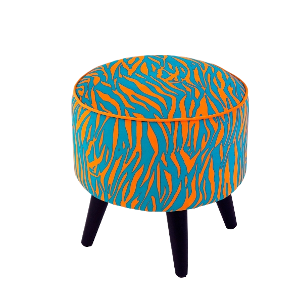 Hocker mit blau/gelben Zebramuster