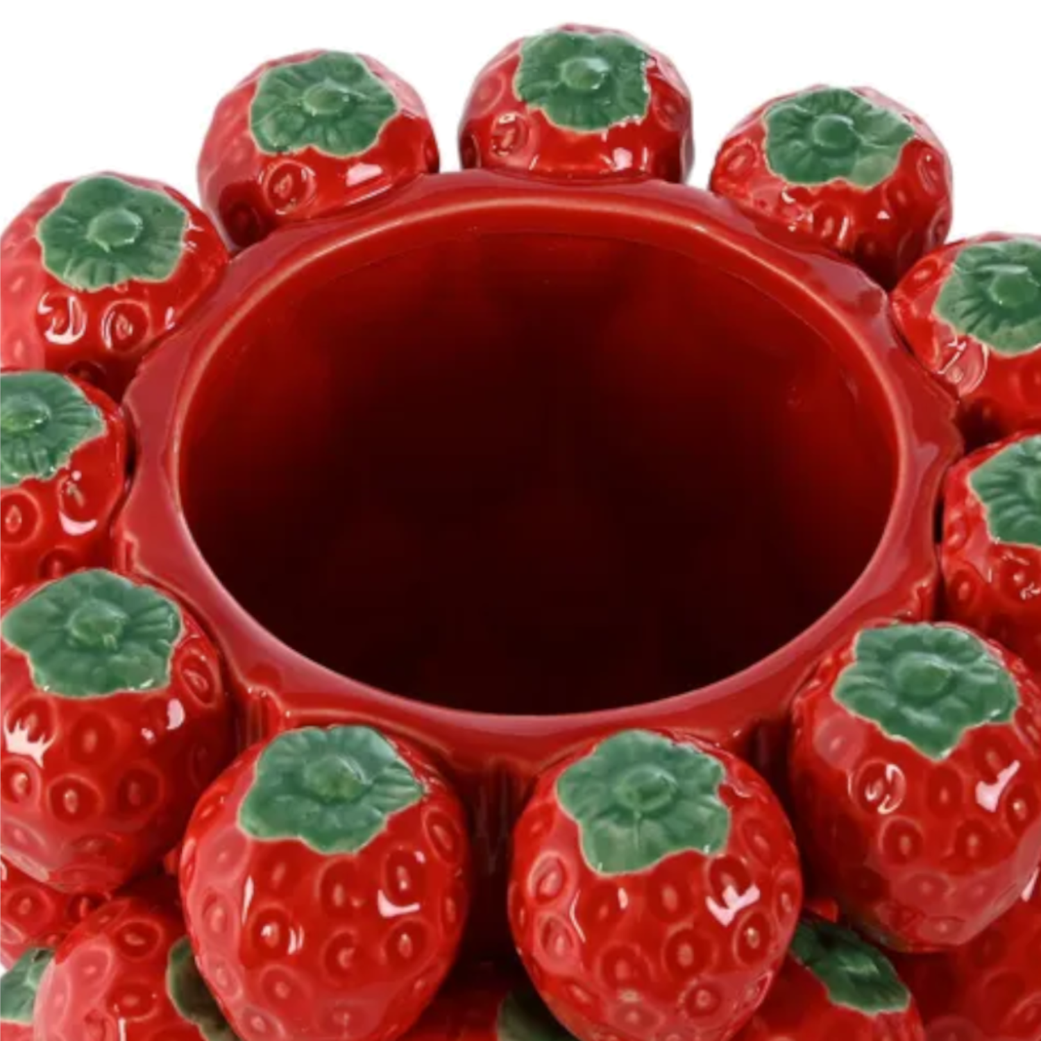 Steingutvase mit Erdbeeren, Höhe 34cm.