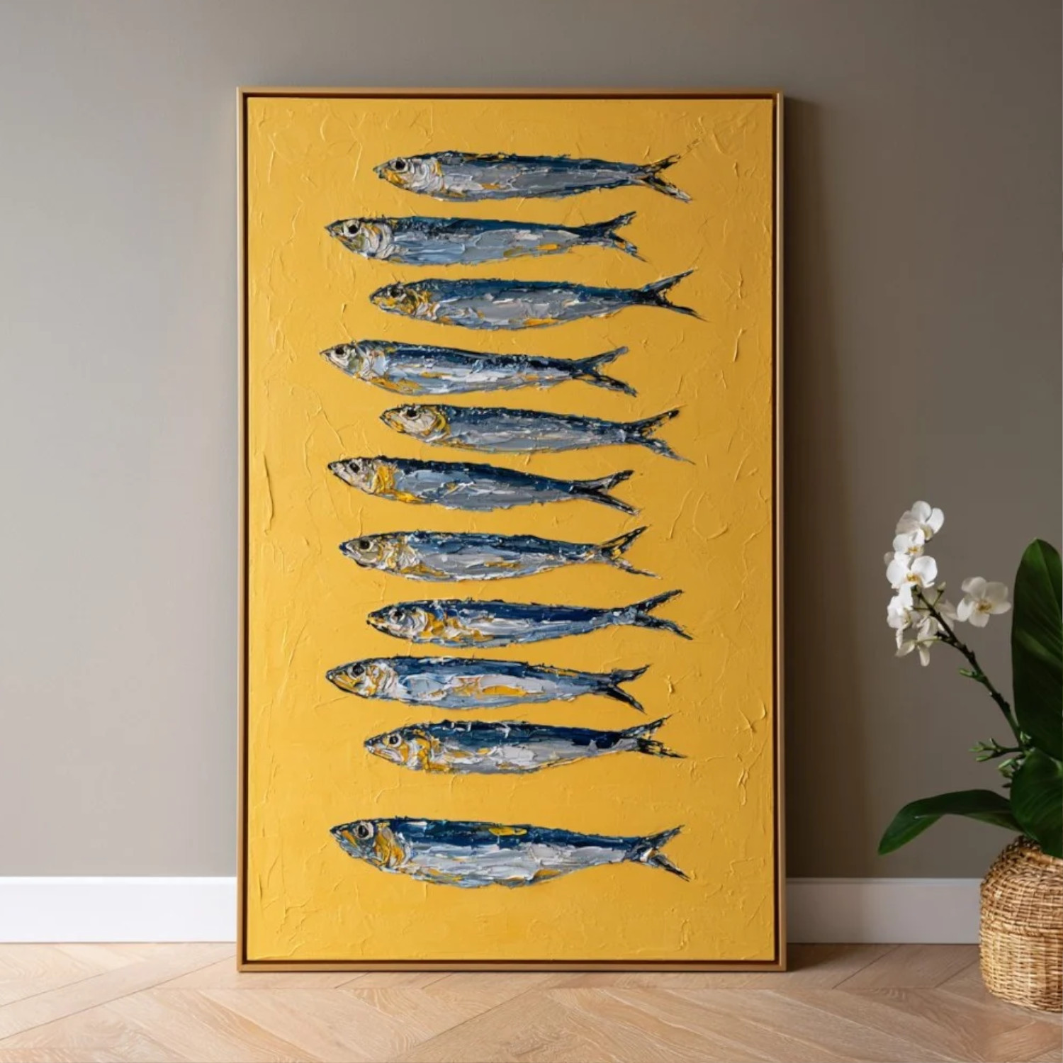 Gemälde "Sardinen in der Sonne". H: 100cm.