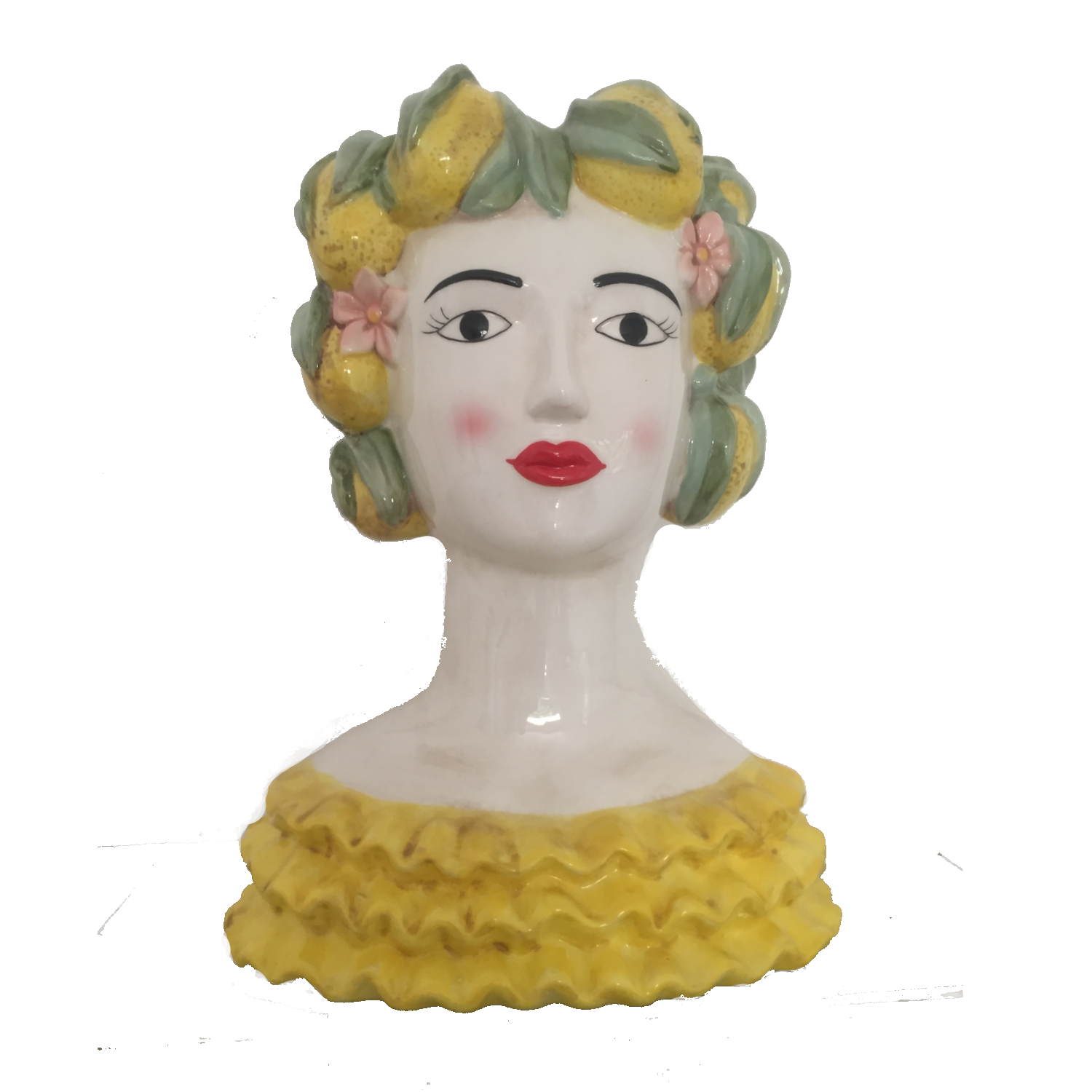 Sizilianische Frauenbüste, Keramikvase "Lady Lemon", H: 34,00cm gelb/grün von Werner Voss