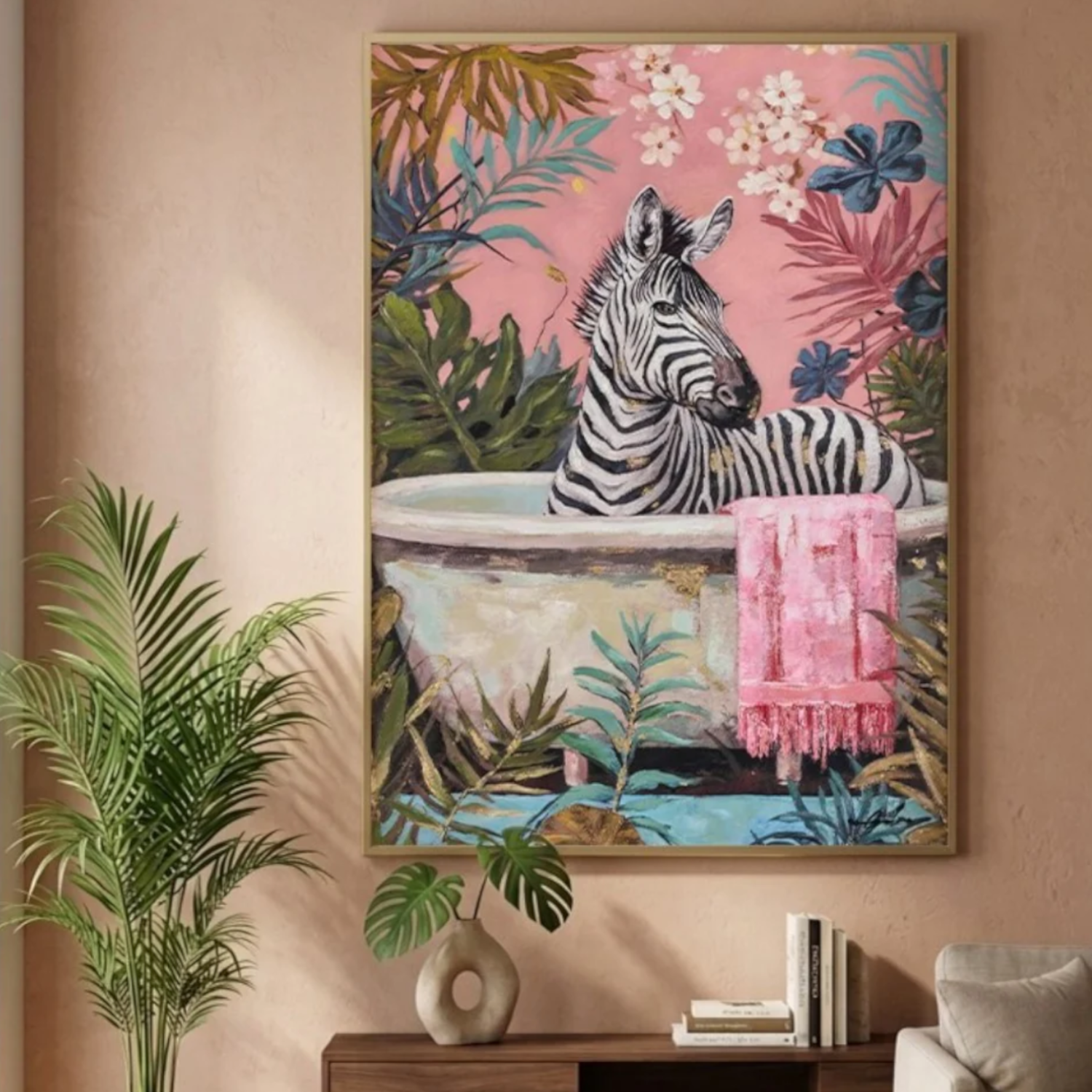 Leinwandbild "Zebra´s Bathtub", Zebra in der Wanne. H: 70cm.