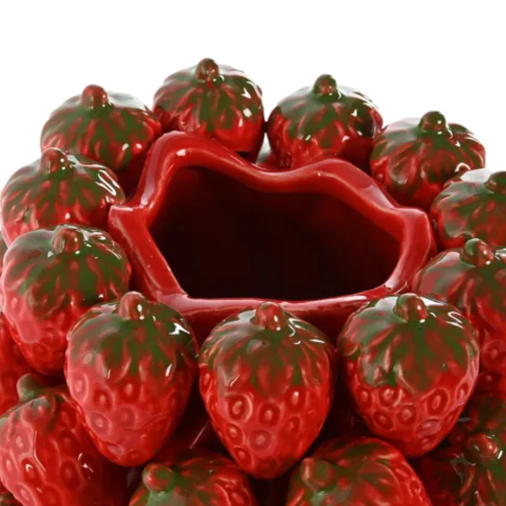 Steingutvase mit Erdbeeren, Höhe 28,5cm.
