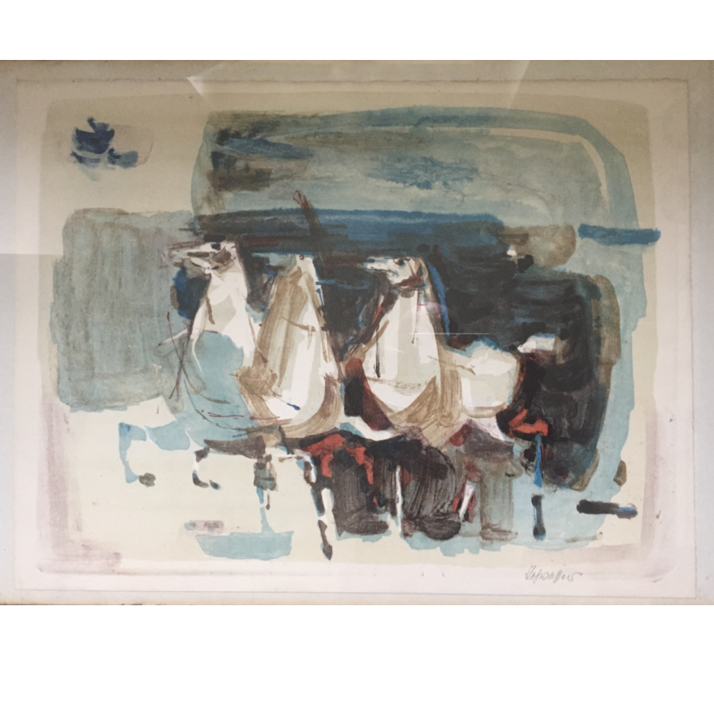 Abstrake Lithographie mit 3 weissen Pfeden